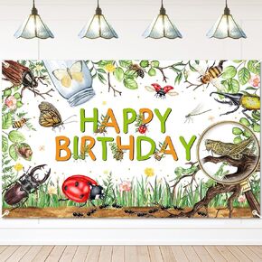 Avezano Bugs Happy Birthdy Party Banner Spring Encect موضوع عيد ميلاد ديكورات Microcosm Woodland Ladybug الزواحف إدراج زخارف حفلة عيد ميلاد للأطفال 70.8 × 43.3 بوصة