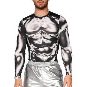 GORGLITTER Men's Mesh Round Neck Tee Top Long Sleeve Fitted T-Shirt