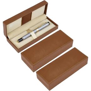 Benecreat 3pcs Pu Leather Pen Pen Box ، 2.67 × 6.9x1.5 بوصة صناديق تخزين القلم بني بني ، وصناديق قلم رصاص فارغة مع وسادة لتعبئة الهدايا ، ومكتب مدرسة.