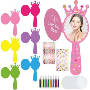 24 مجموعة غير قابلة للكسر مرآة DIY KIT ، تزيين لك مرايا الأميرة Paint Paint Hand Mirror لعيد المعلم عيد الأم أنشطة هدية عيد ميلاد الأميرة أنشطة الفصل الدراسي