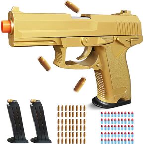 Soft Bullet Gold Toy Gun - Foam Blaster with Shell Ejecting, Toy Pistol Gift Box for Christmas Halloween Birthday Present for Boys Girls Adults Age 8+