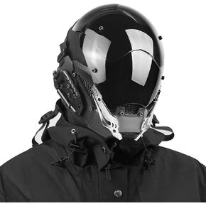 Cyberpunk helmet mask with silver decorative design, techwear helmet for cosplay, Halloween mask, music festivals, parties