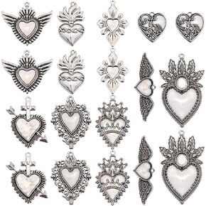 Sunnyclue 1 Box 18pcs 9 Stlyes Sacred Heart Charms Tharms Gothic Tharms Bulk Worror Wing Wing Alloy Silver Silver Tibetan Style Arrow Roll Pertants for Jewelry Making Bracelet Come