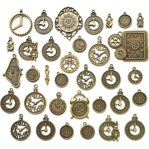 Gnognognauq 100 Gram Clock Clock Charm قلادة متعددة المرسى تروس Steampunk لقلادة لصنع المجوهرات وصنعها (البرونز/الفضة العتيقة العتيقة)