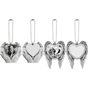 Framendino, 4 Pack Sublimation Blank Angel Wing Car Hanging Ornament Pendant Heart Photo Frame DIY Charms