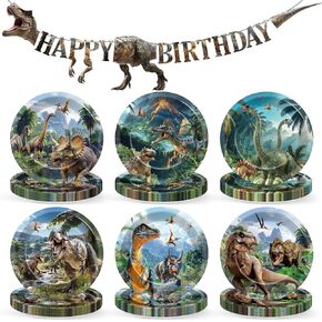 49pcs لحفلات عيد ميلاد الديناصورات مع لافتة - لوحات الورق تحت عنوان الديناصورات و Banner for Boys Kids Dino موضوع عيد ميلاد ديكورات حفلة عيد ميلاد