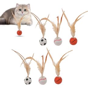 6 PCS Cat Interactive Rall Ball Toy ، كرات نطاط مرنة مع ريش للقطط