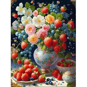 Ipissoi Rose and Strawberries Diamond Painting ، Beautiful Flower Berries DIY Diamond Art Kit للمبتدئين اللوحة الماس الملونة للفنون للمنزل ديكور الجدار 12x16in/30x40 سم