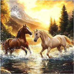 مجموعات الطلاء الماس FHBUBPUP Horse للبالغين ، وأطقم فن الماس للمبتدئين ، 5D DIY Full Drill Round Diamond Gem Art ، Gail Craft مناسبة لزينة الجدار المنزلي 12 × 12 بوصة