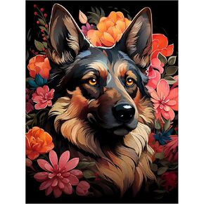 مجموعات فن الماس للبالغين ، 5D DIY Flower Dog German German Shepherd Clow Drill Paint Painting Kits for البالغين المبتدئين ، مجموعات الحرف الفنية للبالغين للبالغين ، ديكور المنزل (بدون إطار) 12x16 بوصة