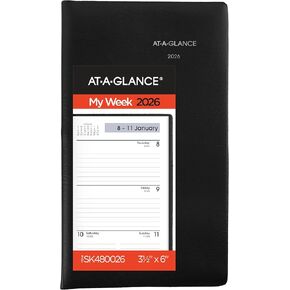AT-A-GLANCE 2026 Planner, Weekly, 3.5" x 6", Pocket Size, Open Scheduling, DayMinder, Black (SK480026)