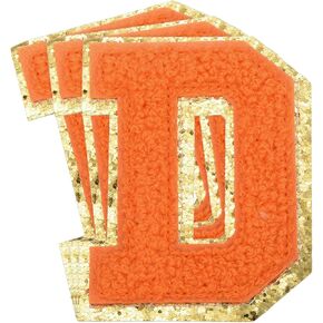 Meccanixity 3pcs Chenille Letters Patches حجم كبير بحجم 3.15 "× 1.38" أحرف Iron-on Irets I Golden Glitter Patches للملابس والأحذية والقبعات وحقائب الظهر (Orange)