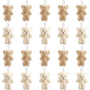TOPZEA 20 Pack Mini Stuffed Plush Bears, 4.7 Inch Small White & Brown Soft Bear Tiny Keychain Animal Ornament Bulk for Birthday, Valentine's Day, Graduation Gift, Party Favor, DIY Crafts