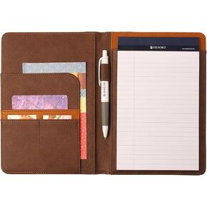 AHZOA Colorful 4 Pockets A5 Size Memo Padfolio S9, Including 5 X 8 Inch Legal Writing Pad, Synthetic Leather Handmade about 6.3 X 8.66 Inch Folder Clipboard Holder (Navy)