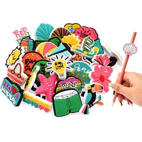 Xhaoyeahx 50pcs Summer موضوع مختلف قلم رصاص Topper سحر الديكور أشعة الشمس سحر القلم PVC PVPER TOPPER الطالب DIY قلم رصاص ملحقات سحر لجوائز طلاب الفصول الدراسية.