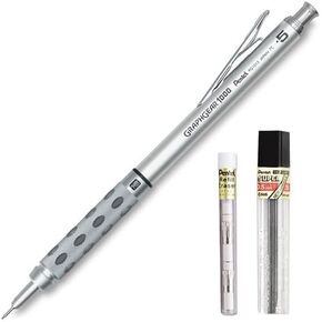 Pentel Graph Gear 1000 Automatic Drafting Pencil, 0.5mm Lead Size, Brushed Metal Barrel, (PG1015A) – Pentel Super Hi-Polymer Lead Refill 0.5mm Fine, HB, 12 Pieces of Lead (C505-HB), Pentel Mechanical Pencil Eraser Refills, 3/Tube, (Z2-1)