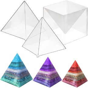 قوالب أهرامات السيليكون الصافية الكبيرة للغاية للراتنج ، قوالب سيليكونة الهرم الداخلية 2pcs + 1pcs إطار بلاستيكي ، قال