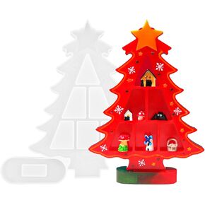 Mini Christmas Tree Shape Lattice Window Show Resin Silicone Mold Miniatures Doll House Furnish Accessories Epoxy Casting Molds for DIY Micro Resin Dollhouse Bookshelf Jewelry Display Decor