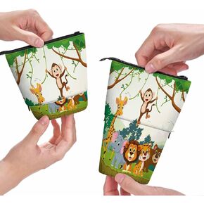 Swono Animal Pencil Case Jungle Happy Monkey Tiger Tiger Giraffe Lion Elephant Standing Pencil Case Pencil Pencil حامل قلم رصاص ملون