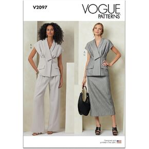 McCall's Misses 'Hourglass V-Neck Top ، بنطلون شبه وحزمة خياطة تجهيزات للتنورة ، رمز التصميم V2097 ، 6-8-12-14 ، متعدد الألوان ، متعدد الألوان