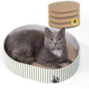 Cat Scratcher Box with 4 Cat Scratching Board Reversible Scratch Pad, Heavy Duty Corrugated Cardboard Pet Bed Lounger Kitty Scratchers for Indoor, Protects Furniture,Kittens Gifts-Large