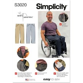 Simplicity SS3020AA للجنون جينز الجينز التكيفي حزمة نمط الخياطة من قبل Sewn Adaptive ، رمز التصميم S3020 ، الأحجام 34-36-38-40-42 ، متعدد الألوان