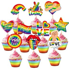 Pride Day Cake Toppers Rainbow Party Supplies Rainbow Theme Cake Decoration Happy Birthday Anniversary Wedding Party Decorations 30PCS