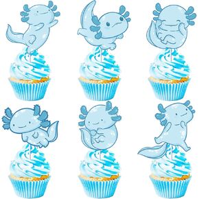 36pcs axolotl cupcake topcake زخارف عيد ميلاد سعيد زرقاء زرقاء لامع بريق axolotl سداسي البحر المخلوقات كب كيك لاعبي الأولاد حفلة استحمام الطفل الحزب اللوازم