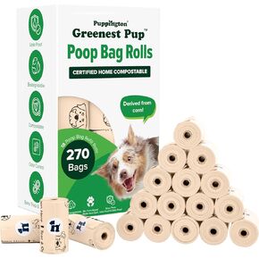 Certified Home Compostable Poop Bags - ASTM D6400 Compliant - 270 Extra Thick Bags - Plant Based - Pairs with Puppington 3-in-1 Bag & Fits all Standard Poop Bag Dispensers (Vanilla Cream)