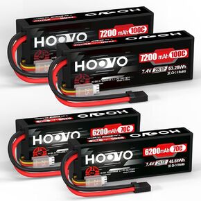HOOVO 7.4V 70C 6200MAH TR PLACK 2 حزم + 7.4V 100C 7200MAH TR PLACK 2 حزم متوافقة مع 1/8 و 1/10 RC TRUCK MOPS RC CAR TRUGGY RACING MODESS