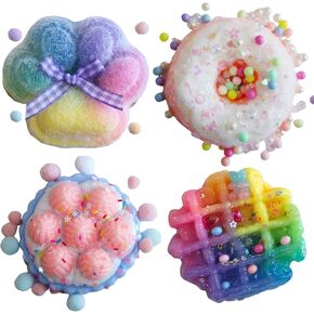 4 Pack Cake Soft Squishy - Squishies, Squeeze, Perfect for Stress Relief - Sensory, Fidget Play Food Squishy Toys for Adults - Waffle, Donuts, Tart, Cat Paw