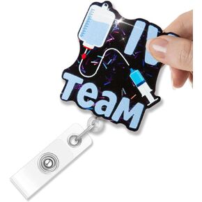 IV Team Team حامل شارة قابلة للسحب ، هدايا بكرة شارة مضحكة لممرضات التسريب عن طريق الوريد ، هدايا العلاج IV للوصول إلى الأوعية