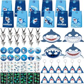 WinRayk Shark Party Forms لوازم عيد ميلاد لوازم الأطفال ، وقلادة من قلادة الأسنان ، قناع ، قلادة ، قلادة ، قلادة ، بزر توهج ، توهج ، بسلسلة المفتاح ، شاطئ الصيف ، تحت سيحف البحر ، حفلات عيد ميلاد القرش ،