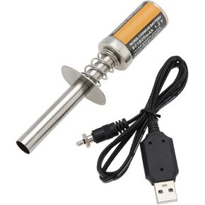 Create idea 1 Set 1800MAh Nitro Glow Plug Starter Rechargeable Igniter with DC 3.7V 300mA Battery Charger for Gas Nitro Engine Compatible with 1/8 1/10 RC Cars