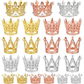 Crown Cake Topper Set 21 Pieces with 4 Styles 3 Colors Gold Silver Rose Gold Perfect for Decorating Cakes and Cupcakes