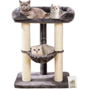 Happi N Pets 28" Large Cat Tree Tower for Indoor Cats, Cat Scratch Post with Large Bed for Maine Coon Big Cats, Sisal Cat Scratcher with Soft Perch & Hammock, Stable Cat Stand, Removable Cover-Beige