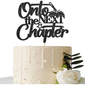 Maicaiffe Onto the Next Chapter Cake Topper - Middle School Graduate - High School Grad - College - Master - Senior - University Graduation Party Cake Decorations, Black Glitter