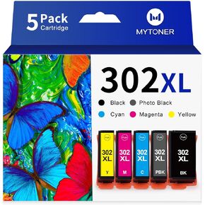 MYTONER 302xl Ink Cartridges Multipack Remanufactured Ink Cartridge Replacement for Epson XP-6100 Ink Cartridges Epson 302 Ink for XP-6100 XP-6000 (Black, Photo Black, Cyan, Magenta, Yellow, 5 Pack)