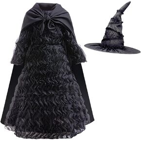 Kids 2024 Music Movie Costume Girls Elphaba Cosplay Dress with Cape Hat Movie Fan Birthday Xmas Gift