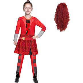 Descendants Red Costume Jumpsuits for Girl Rise Red Princess Bodysuits with Skirt Party Dress up for 5-12Y Kids