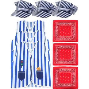 9 Pcs Kids Train Engineer Costume Set Engineer Hat Vest Train Conductor Dress Up for Halloween Career Day Cosplay