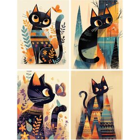 Amizey 4 PCS 5D Black Cat Diamond Art Laink Kit للبالغين. Cat Diamond Art للمبتدئين ، الحرف الفنية الماس اللطيفة للهدايا ديكور المنزل. 10x11.8inch
