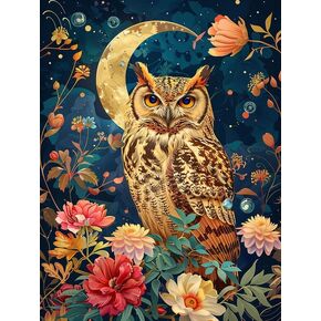 Kaliosy 5D Diamond Art Kits for Adults Brown Owl by Number Kits, Diamond Painting Art Night DIY Full Drill Crystal Craft Cross Stitch Embroidery Decoration (12x16 inch) 30x40 cm