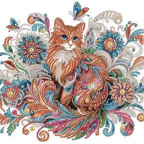 WSLWXSHM 5D Special Shape Diamond Art Kits for Beginners, Diamond Painting Kits for Adults Cat, Crystal Rhinestones Diamond Painting for Home Wall Decoration Gift 12×12inch/30×30cm, Animal