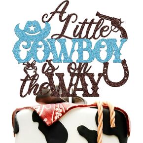 A Little Cowboy على الطريق Topper Topper ، و Wild Western Thief Welcome Baby Boy ، Farm Rodeo موضوع استحمام الطفل الأول لزخارف حفلة عيد ميلاده وللمعان البني والأزرق