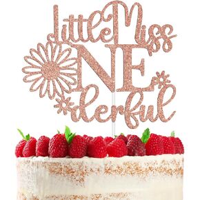 Little Miss OneDerful Cake Topper ، زخارف كعكة عيد ميلاد سعيدة ، هتافات إلى سنة واحدة/مرحبًا ، لوازم زخرفة حفلات عيد الميلاد/الطفل الأول للبنات لها ، Gold Glit