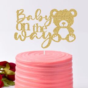 Glitter Baby on the Way Cake Topper - Cake Absercements Cake Topper ، Baby Bear Gender تكشف عن زينة حفلة عيد ميلاد الذهب