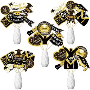Spiareal 36 Pcs Graduation Party Decorations Class of 2025 Congrats Grad Table Centerpiece Black Gold Congratulate Graduation Centerpiece Sticks Table Topper for Party Supplies