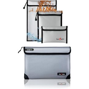 Fireproof Safe Money Document Bags - 4 Pack Waterproof Zipper Bag, Fire & Water Resistant Storage Organizer Pouch for A4 A5 Documents Holder,File,Cash,Passport,Tablet