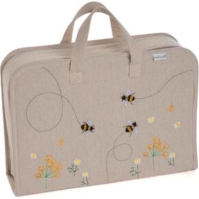 Exclusive Project Case – Sewing & Yarn Storage, Craft & Knitting Bag for Classes & Travel, 3 Plastic Pocket Inserts for Accessories & Organising – 100% Cotton, 16 x 4.1 x 11